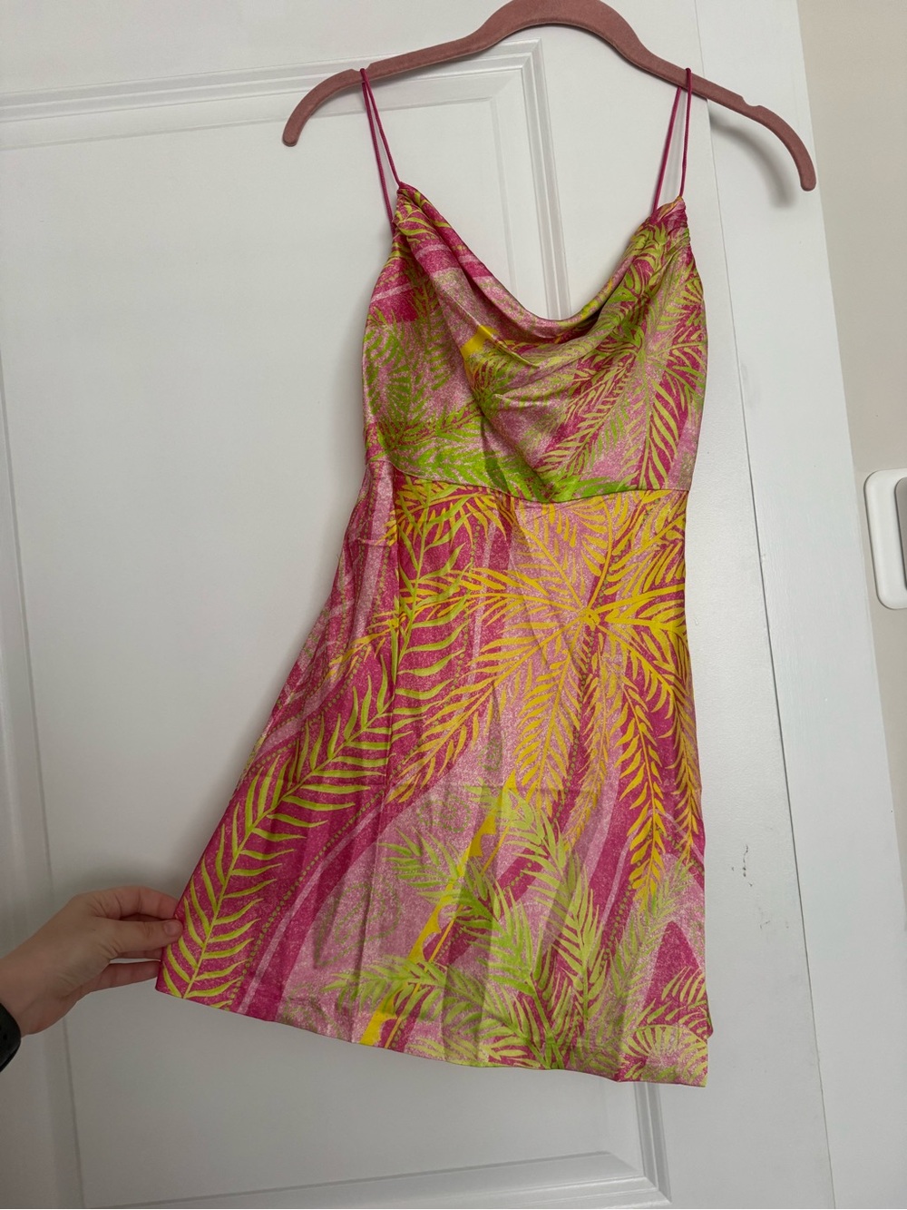 Retrofete Pink, Yellow & Green Tropical Cowl Mini Dress - Picture 3 of 5